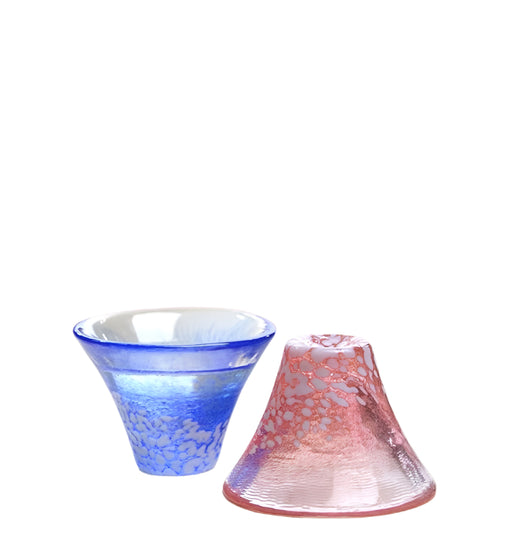 Toyo Sasaki Glass Mount Fuji Sake Cup - Blue & Red | Single