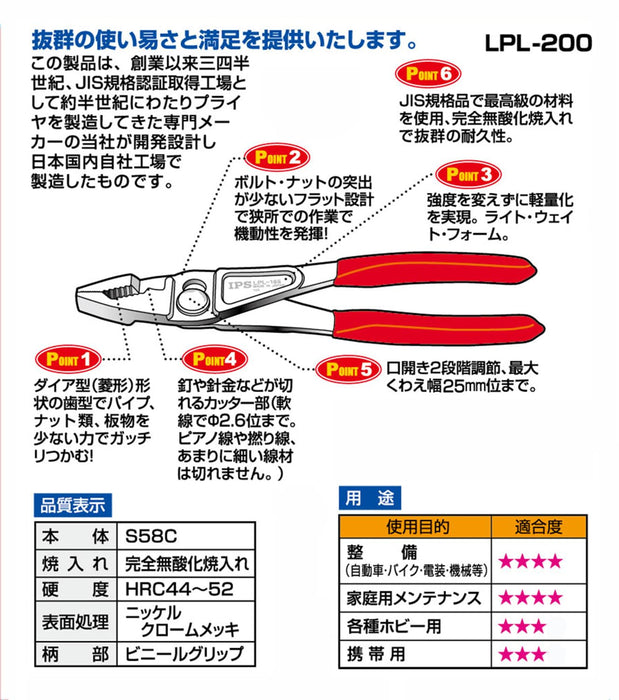 Igarashi Plyer LPL-200 Light Plastic 200mm - Made in Japan-Kiichin - The #1 Place for Japanese Goods in Your Hand!