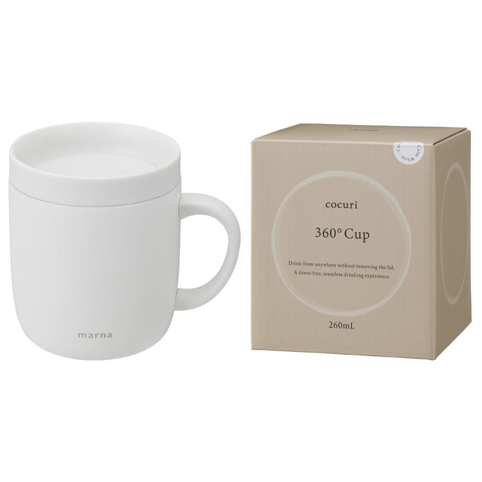 Marna 360° Stainless Steel Mug with Lid 260ml Double-Walled Vacuum White-Kiichin - The #1 Place for Japanese Goods in Your Hand!