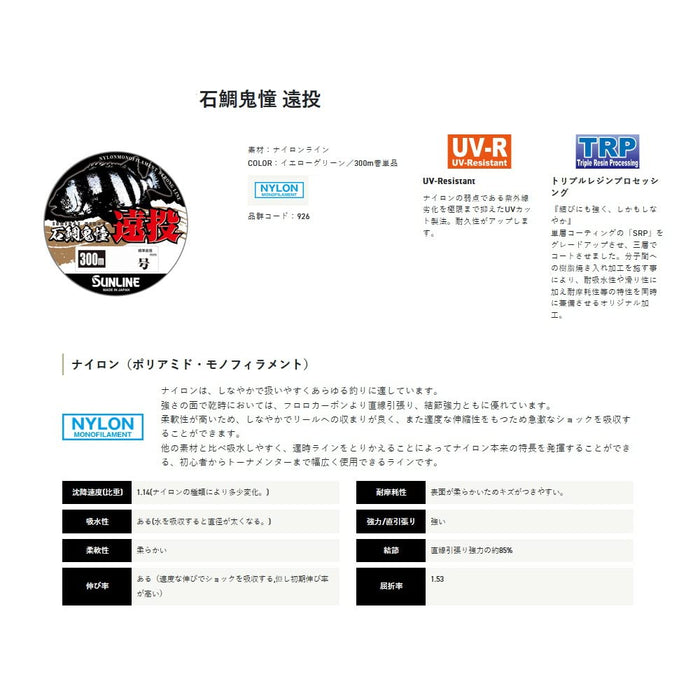 Sunline Ishidai Kidou 300M Long-Distance Cast Line No. 18 Yellow Green Line-Kiichin - The #1 Place for Japanese Goods in Your Hand!