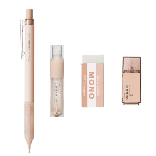 Tombow Mono Mineral 0.5mm Mechanical Pencil Set with 2 Erasers and Correction Tape Apricot Pink-Kiichin - The #1 Place for Japanese Goods in Your Hand!
