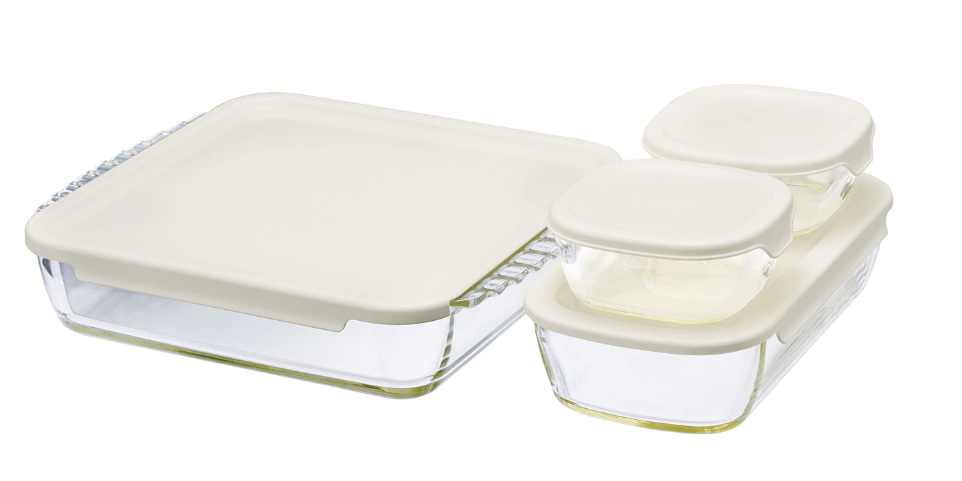 Hario Glass Container Set (4) - 250 900 2000Ml - Microwave & Lid Safe - Made In Japan-Kiichin - The #1 Place for Japanese Goods in Your Hand!