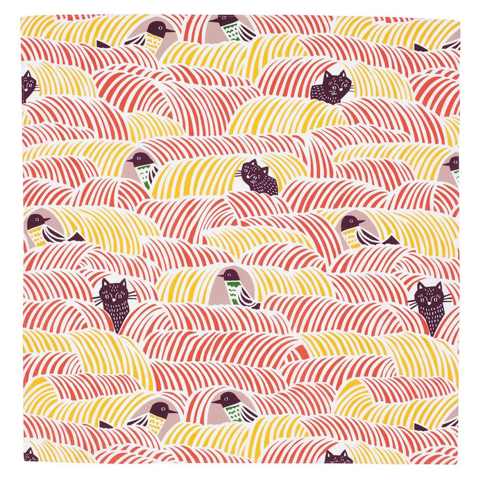 Musubi Furoshiki 70Cm Kata Kohare Cat & Bird Pink - Made In Japan-Kiichin - The #1 Place for Japanese Goods in Your Hand!
