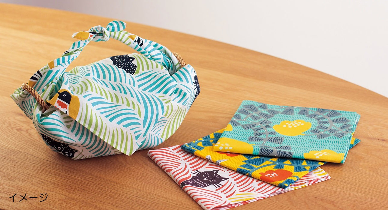 Musubi Furoshiki 70Cm Kata Kohare Cat & Bird Pink - Made In Japan-Kiichin - The #1 Place for Japanese Goods in Your Hand!