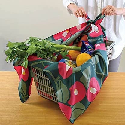 Musubi Aqua Drop Camellia Moss Green Water Repellent Furoshiki - 100cm Polyester-Kiichin - The #1 Place for Japanese Goods in Your Hand!