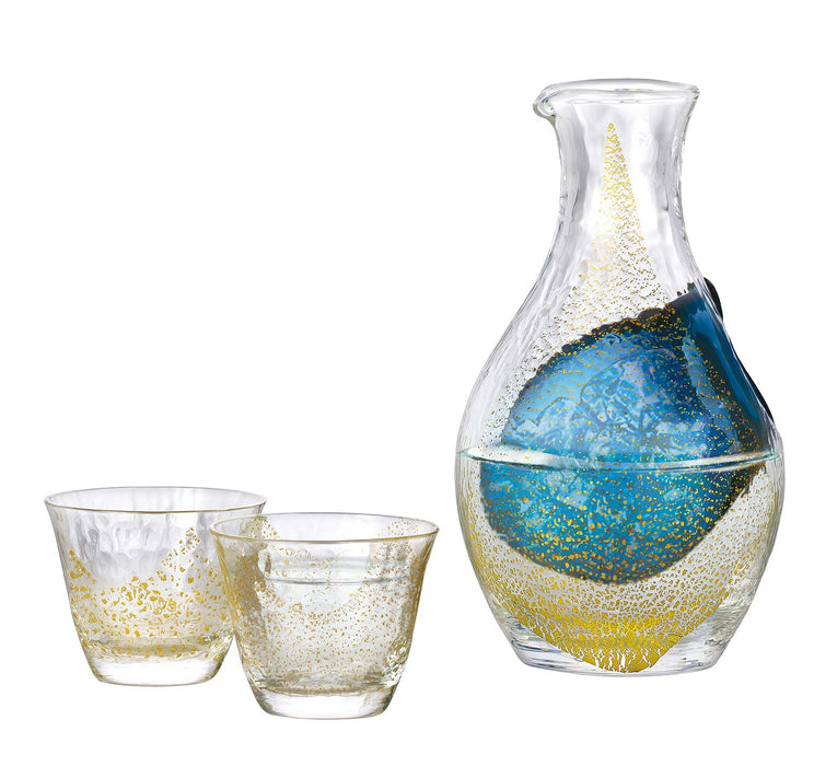 Toyo Sasaki Glass Gold Leaf Sake Set - Made in Japan, 3-Piece Carafe and Glasses-Kiichin - The #1 Place for Japanese Goods in Your Hand!