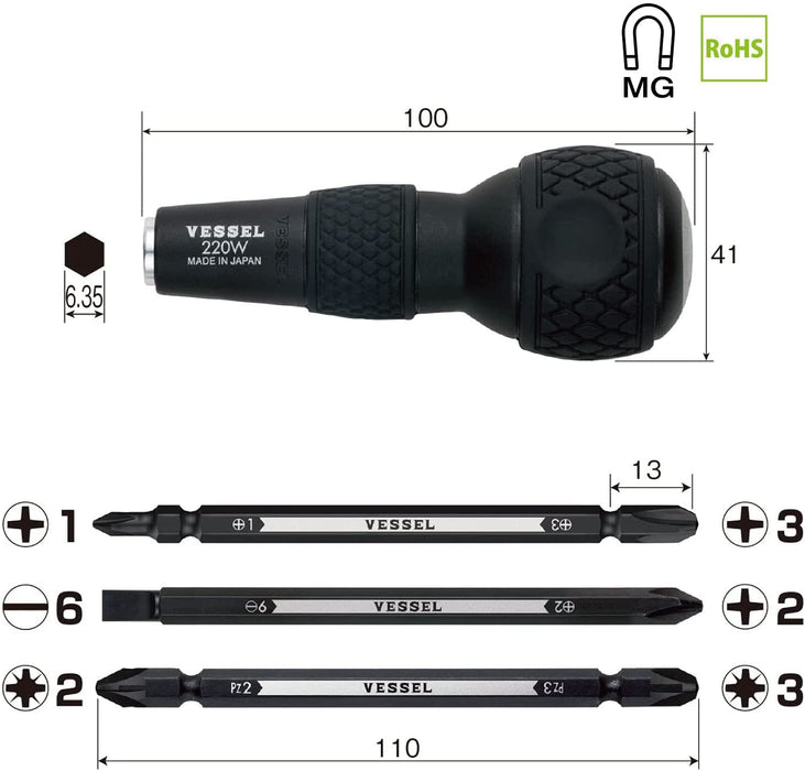Vessel 220W-3 Ball Grip Driver Set Replacement-Kiichin - The #1 Place for Japanese Goods in Your Hand!
