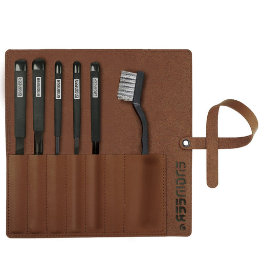 Engineer Medium Grit Jet Black File Set of 5 with Leather Case-Kiichin - The #1 Place for Japanese Goods in Your Hand!