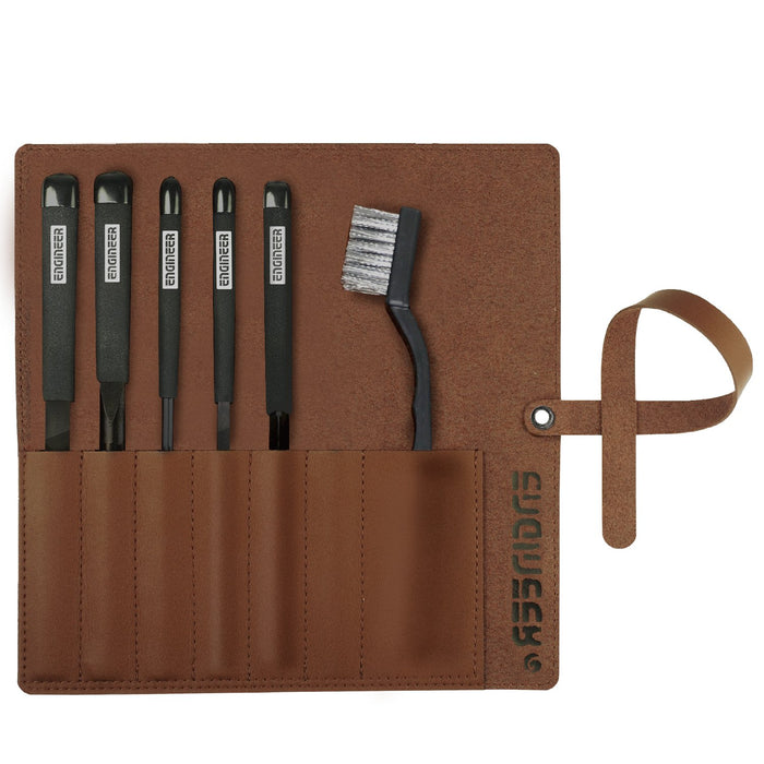 Engineer Medium Grit Jet Black File Set of 5 with Leather Case-Kiichin - The #1 Place for Japanese Goods in Your Hand!