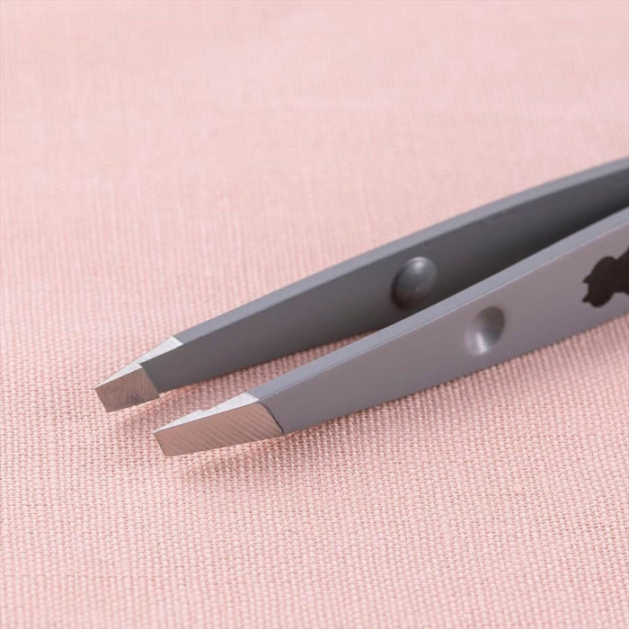 Kai Corporation Cat Tweezers Angled Tip Silver with Cap Made in Japan