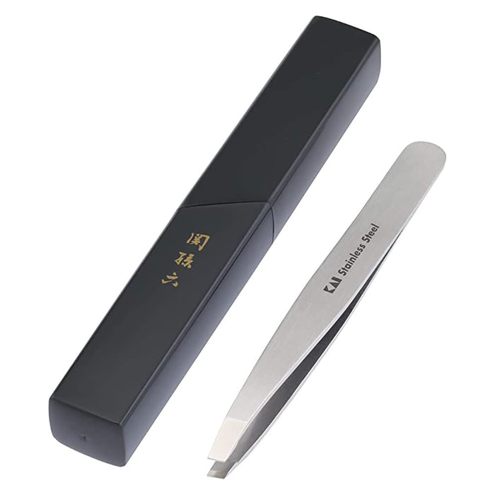 Kai Seki Magoroku Angled Tweezers With Case Premium Eyebrow Tool Japan