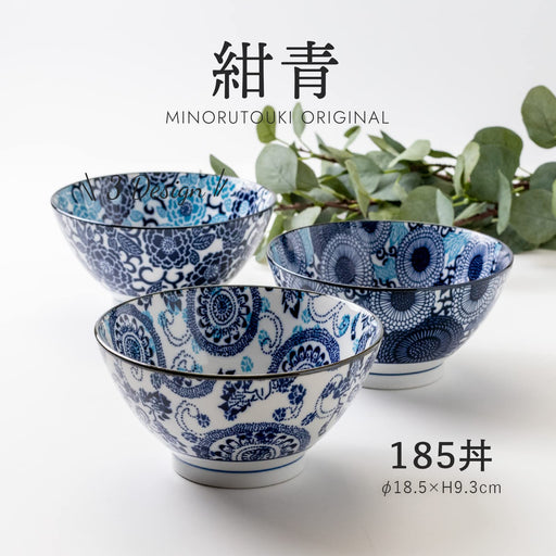 Minoru Pottery Navy Blue Winter Peony Bowl 60cm - Elegant Home Decor-Kiichin - The #1 Place for Japanese Goods in Your Hand!