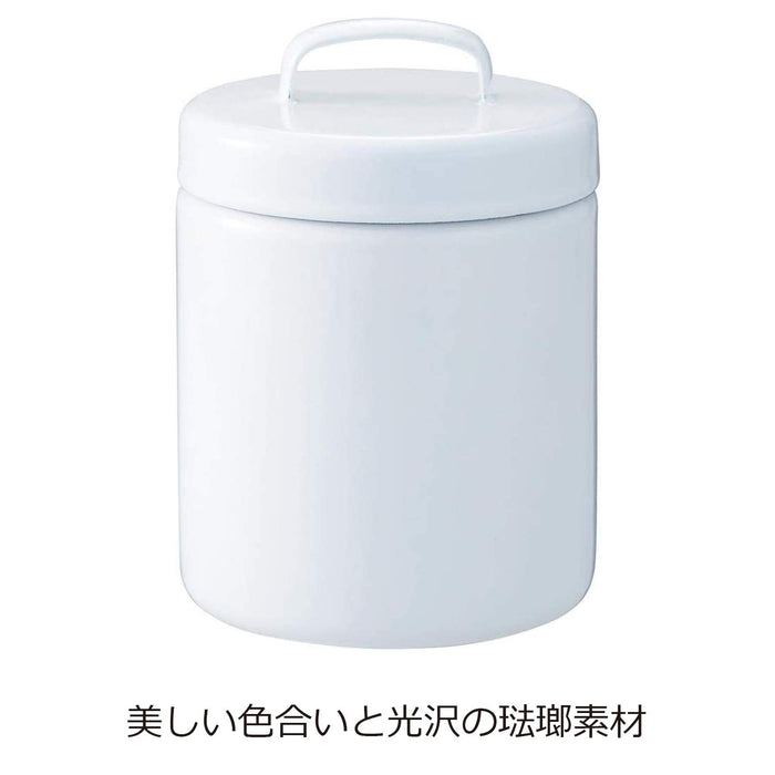 Noda Horo Enamel Storage Canister L - White Round with Inner Lid Made in Japan