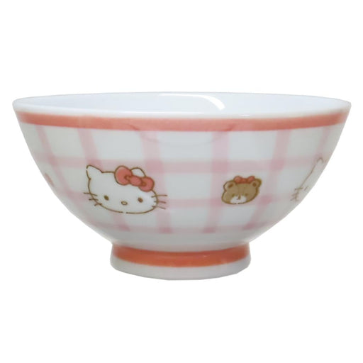 Kanesho Pottery Hello Kitty Blue White Check Tea Rice Bowl 11cm Microwave Safe-Kiichin - The #1 Place for Japanese Goods in Your Hand!