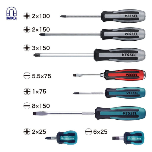 Vessel Megadora 8-Piece Screwdriver Set - High-Impact Durable Tools by Vessel-Kiichin - The #1 Place for Japanese Goods in Your Hand!
