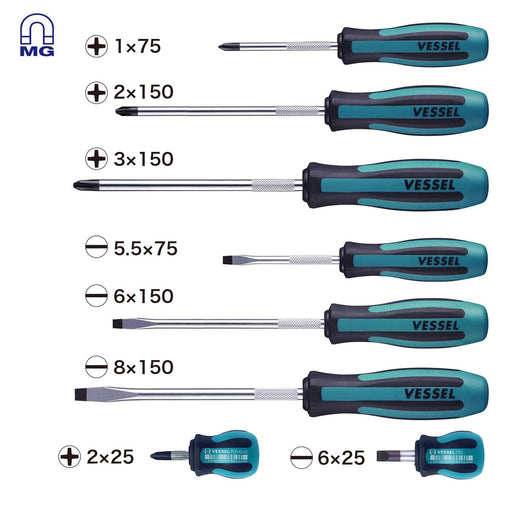 Vessel 8-Piece Megadora Screwdriver Set with Eva Foam 9008Eva-Kiichin - The #1 Place for Japanese Goods in Your Hand!