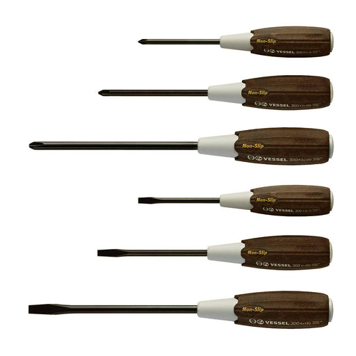 Vessel Set of 6 3006Cs Anti-Slip Wood Compo Handle Screwdriver Made in Japan-Kiichin - The #1 Place for Japanese Goods in Your Hand!
