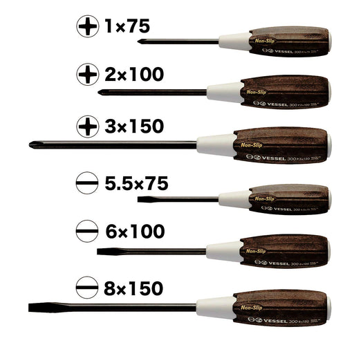 Vessel Set of 6 3006Cs Anti-Slip Wood Compo Handle Screwdriver Made in Japan-Kiichin - The #1 Place for Japanese Goods in Your Hand!