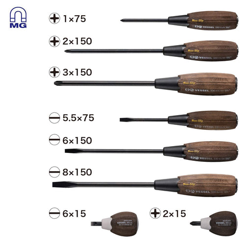 Vessel 8pc Wood-Compo Non-Slip Tang-Thru Screwdriver Set 3308Eva-Kiichin - The #1 Place for Japanese Goods in Your Hand!