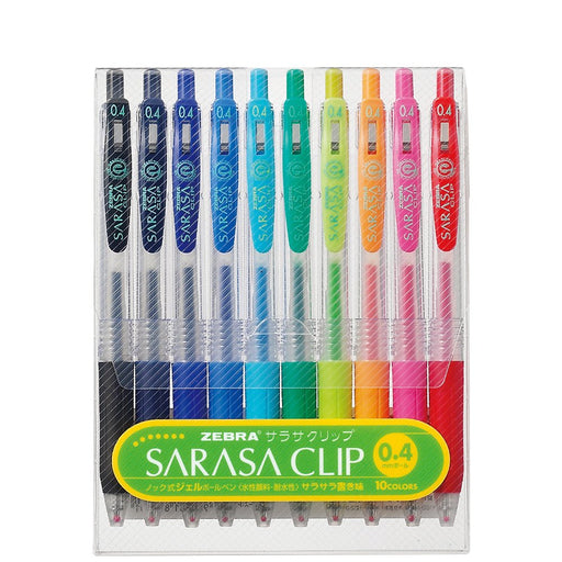 Zebra Sarasa Clip Gel Ballpoint Pen Set - 0.4 Fine Point Assorted 10 Colors-Kiichin - The #1 Place for Japanese Goods in Your Hand!