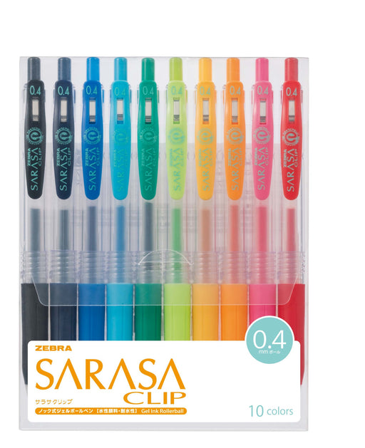 Zebra Sarasa Clip Gel Ballpoint Pens 0.4 Fine Point 10 Variety Colors Pack-Kiichin - The #1 Place for Japanese Goods in Your Hand!