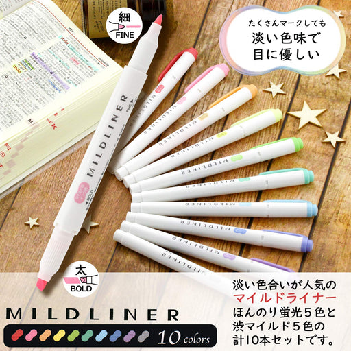 Zebra Mild Liner Highlighter Set 10 Vibrant Colors - Wkt7-10C-Kiichin - The #1 Place for Japanese Goods in Your Hand!