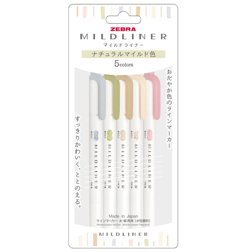 Zebra Mild Liner 5-Color Set Natural Tones - Zebra Brand Highlighters-Kiichin - The #1 Place for Japanese Goods in Your Hand!