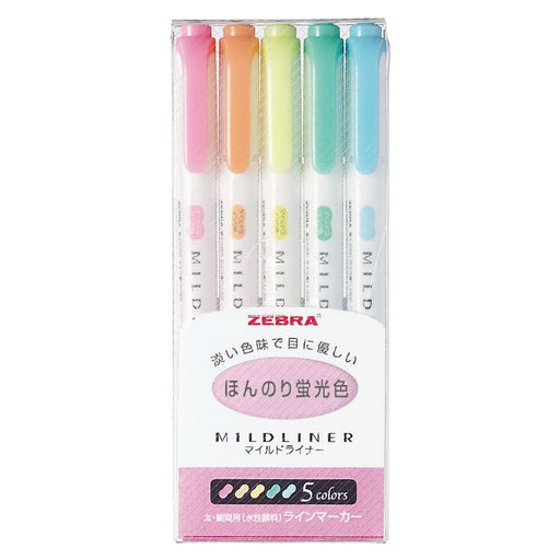Zebra Mild Liner Highlighter Set - Slightly Fluorescent 5 Colors - Wkt7-5C-Kiichin - The #1 Place for Japanese Goods in Your Hand!