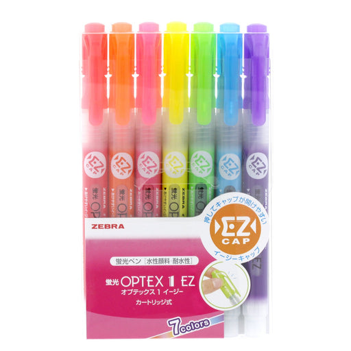 Zebra Optex 1 Ez 7-Color Highlighter Set - Red Pink Yellow Orange Green Blue Purple-Kiichin - The #1 Place for Japanese Goods in Your Hand!