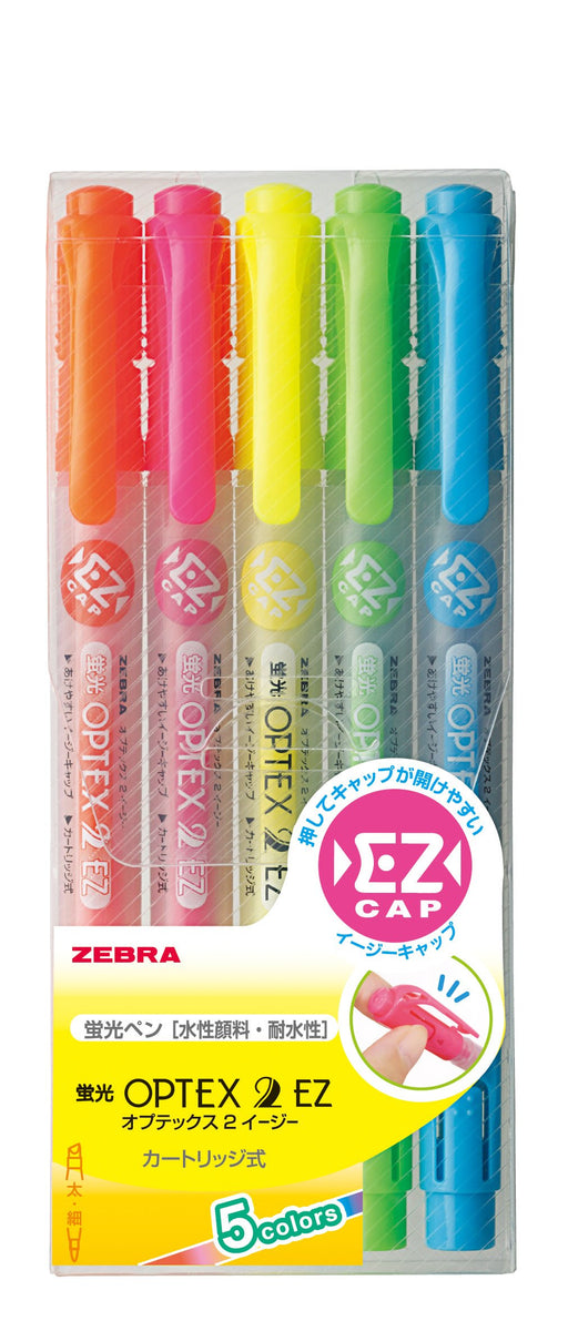 Zebra Optex 2 EZ Highlighter Pack 5 Vivid Colors Perfect for Home School and Office-Kiichin - The #1 Place for Japanese Goods in Your Hand!