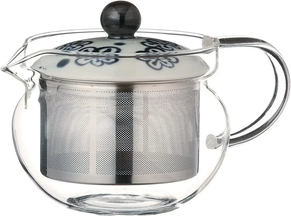 Saikai Pottery Hasami Ware Glass Pot with Stainless Steel Tea Strainer - Chirashi Plum - 4965451736044