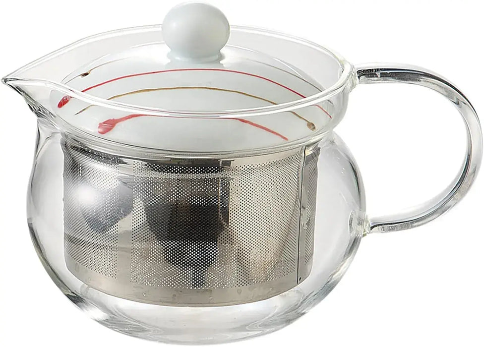 Saikai Pottery Hasami Ware Glass Pot with Stainless Steel Tea Strainer - Dot Stripe - 4965451493244