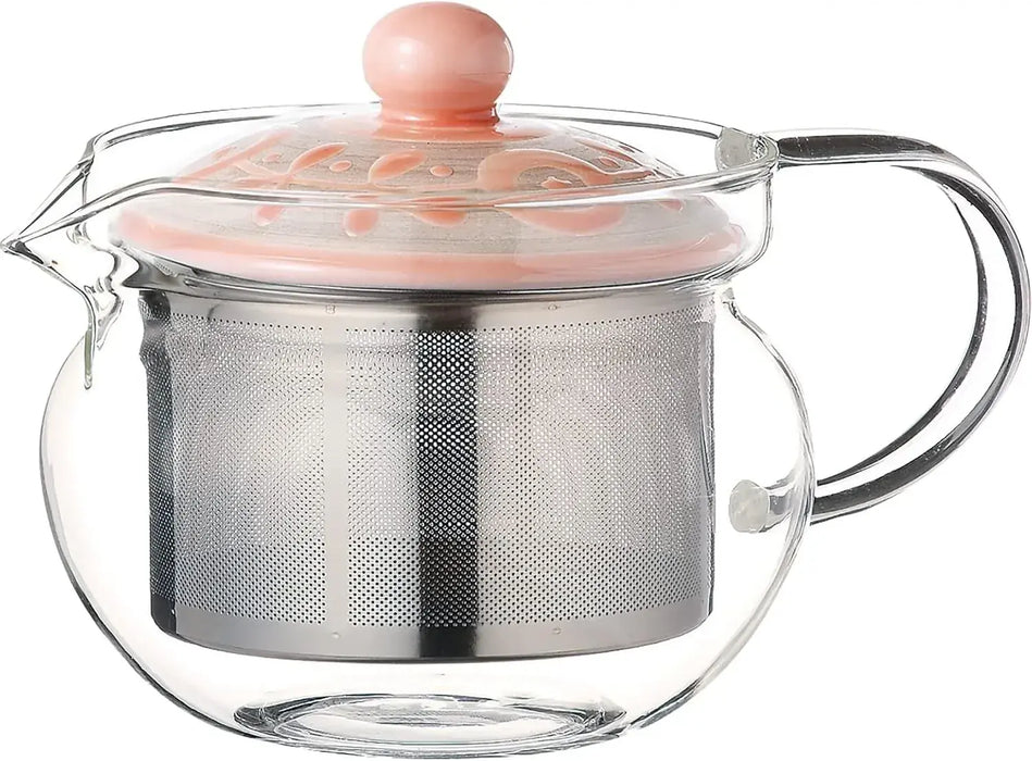 Saikai Pottery Hasami Ware Glass Pot with Stainless Steel Tea Strainer - Indigo Houndstooth - 4965451127903