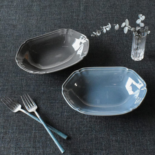 Aito Mino Ware Curry Plate Pasta Plate Oval Bowl 23x16cm Cool Gray Dishwasher/Microwave Safe 111079-Kiichin - The #1 Place for Japanese Goods in Your Hand!