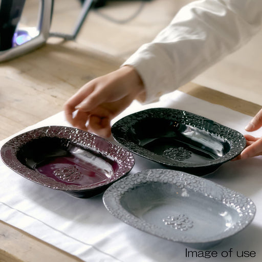 Aito Lien Oval Bowl Curry Plate Pasta Plate 26x16cm Gray Mino Ware Japan 267892-Kiichin - The #1 Place for Japanese Goods in Your Hand!