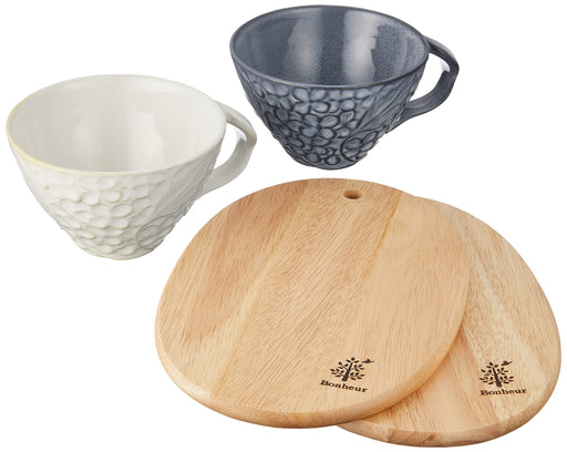 Aito Lien Tea Cup & Wooden Plate Tray Set 23x15cm Mino Ware Japan 267802-Kiichin - The #1 Place for Japanese Goods in Your Hand!