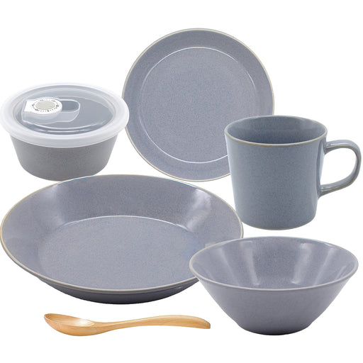 Aito Seisakusho 6pc Tableware Set Blue Gray Mino Ware Dishwasher/Microwave Safe Made in Japan 567516-Kiichin - The #1 Place for Japanese Goods in Your Hand!