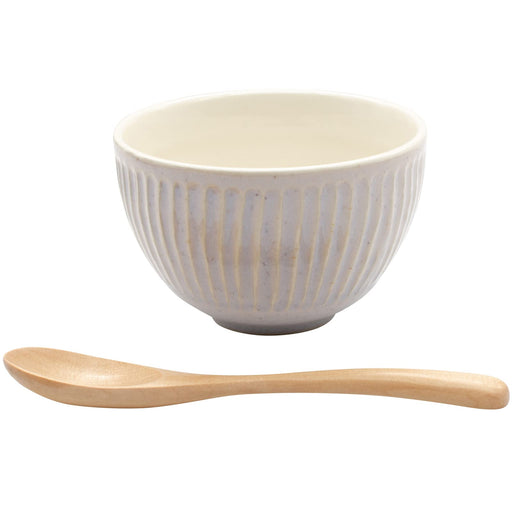 Aito Ripple Bowl 410ml w/ Spoon Beige Mino Ware Japan 266434-Kiichin - The #1 Place for Japanese Goods in Your Hand!