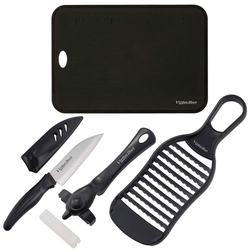 Shimomura Kougyou Antibacterial Japan Verdun Black Soft Sheet Cutting Board Mini Fruit Knife Vertical Peeler Shari Fluffy Grater Set OVB-915-Kiichin - The #1 Place for Japanese Goods in Your Hand!