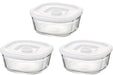 Iwaki Japan Heat Resistant Glass Airtight Container Set - White Square, 3Pcs-Kiichin - The #1 Place for Japanese Goods in Your Hand!