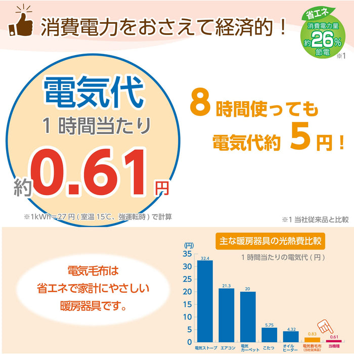 Hiroden Electric Blanket 130X80Cm Orange Striped Washable Tick Repellent-Kiichin - The #1 Place for Japanese Goods in Your Hand!