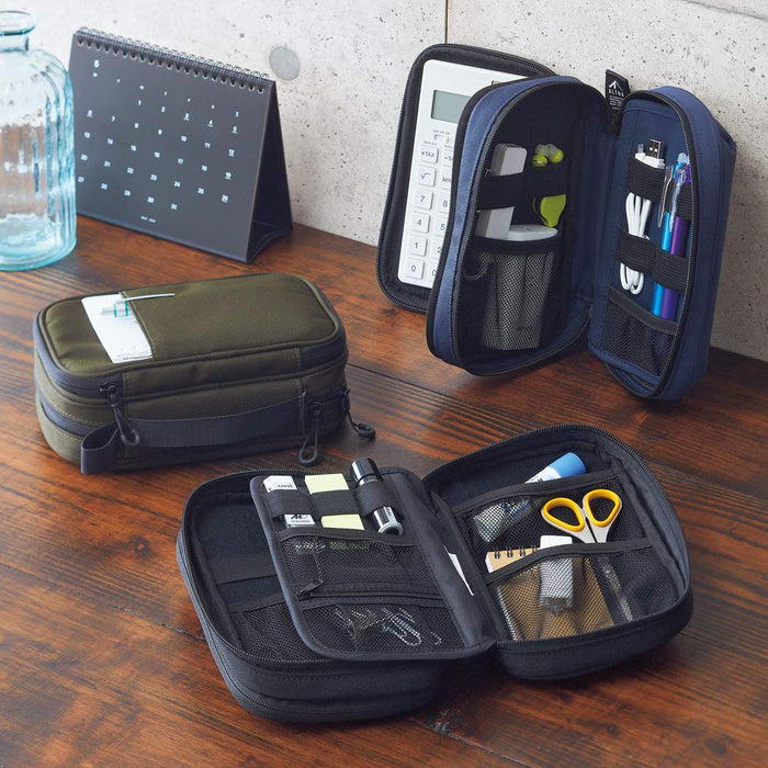 Lihit Lab Japan Cordura Double Pen Pouch Olive - A7765-22-Kiichin - The #1 Place for Japanese Goods in Your Hand!