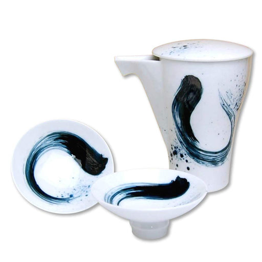 Arita Ware Pottery Market Sake Set - 1 Bottle & 2 Cups, Ryumon Ceramic, Made In Japan-Kiichin - The #1 Place for Japanese Goods in Your Hand!