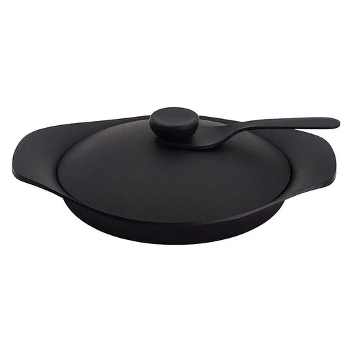 Nihon Yoshokki 22Cm Cast Iron Induction Oil Pan Griddle with Lid & Fork - Made in Japan-Kiichin - The #1 Place for Japanese Goods in Your Hand!